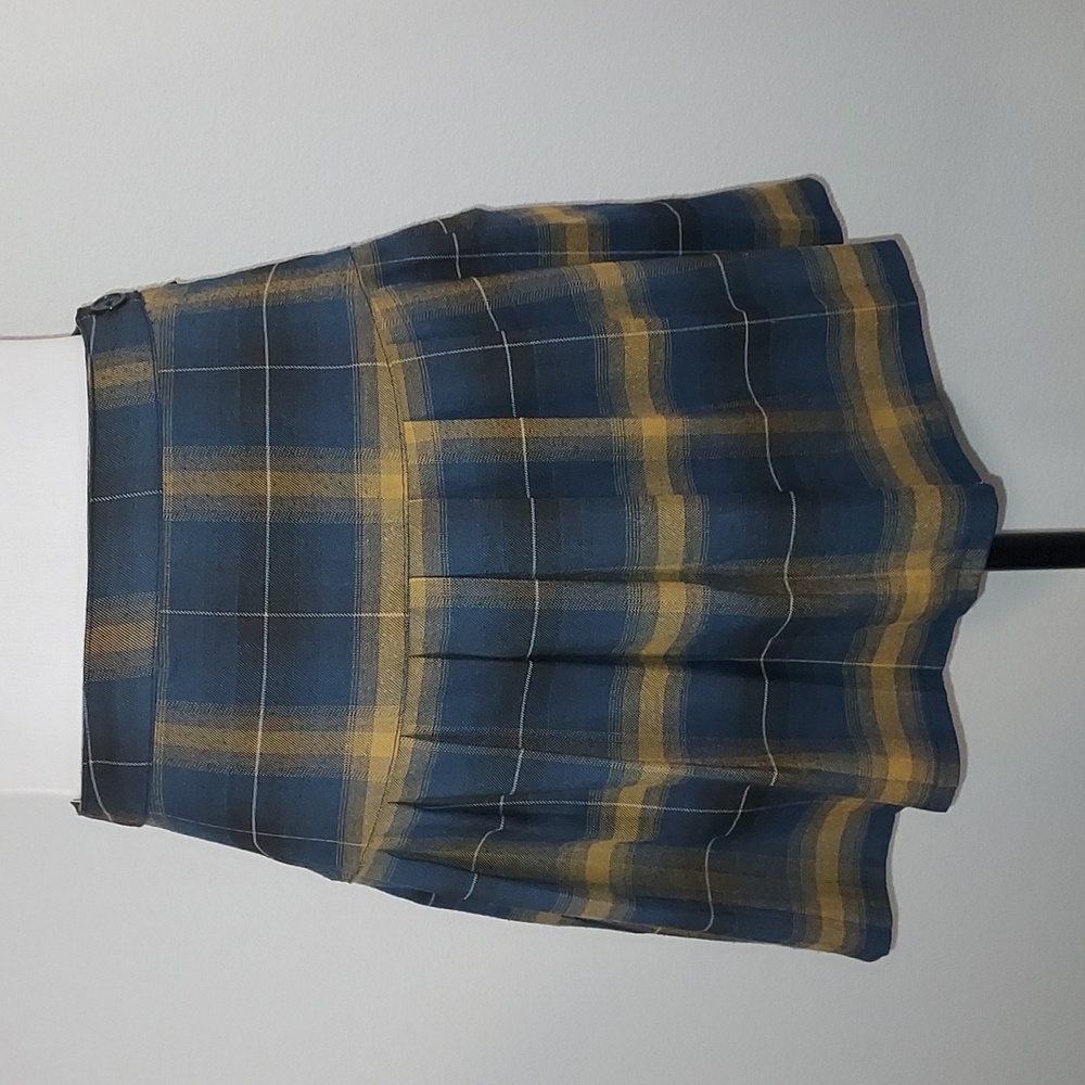 Dickies Girl Navy Blue Yellow Plaid Pleated Mini Skirt Size 3